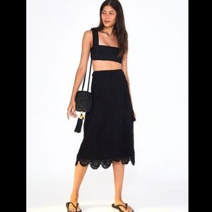 NWT Farm Rio Black Lace Midi Wrap Skirt